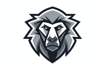 Striking baboon head with piercing yellow eyes evokes strength and primitive animal instinct