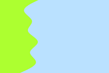 A wavy abstract design with bright green on the left and light blue on the right creates a modern, clean background.