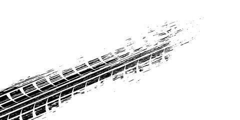 Tire track. Car, bike, motorcycle tyre mark with grunge effect isolated on white background. Wheel footprint on the road. Top view of rubber protector mark