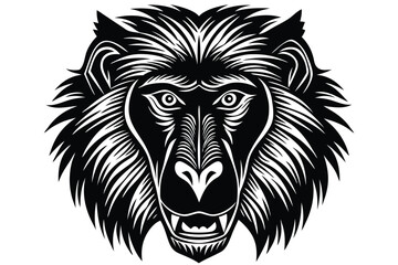 Obraz premium Ornate lion head with visible teeth shows a fierce and stylized mane