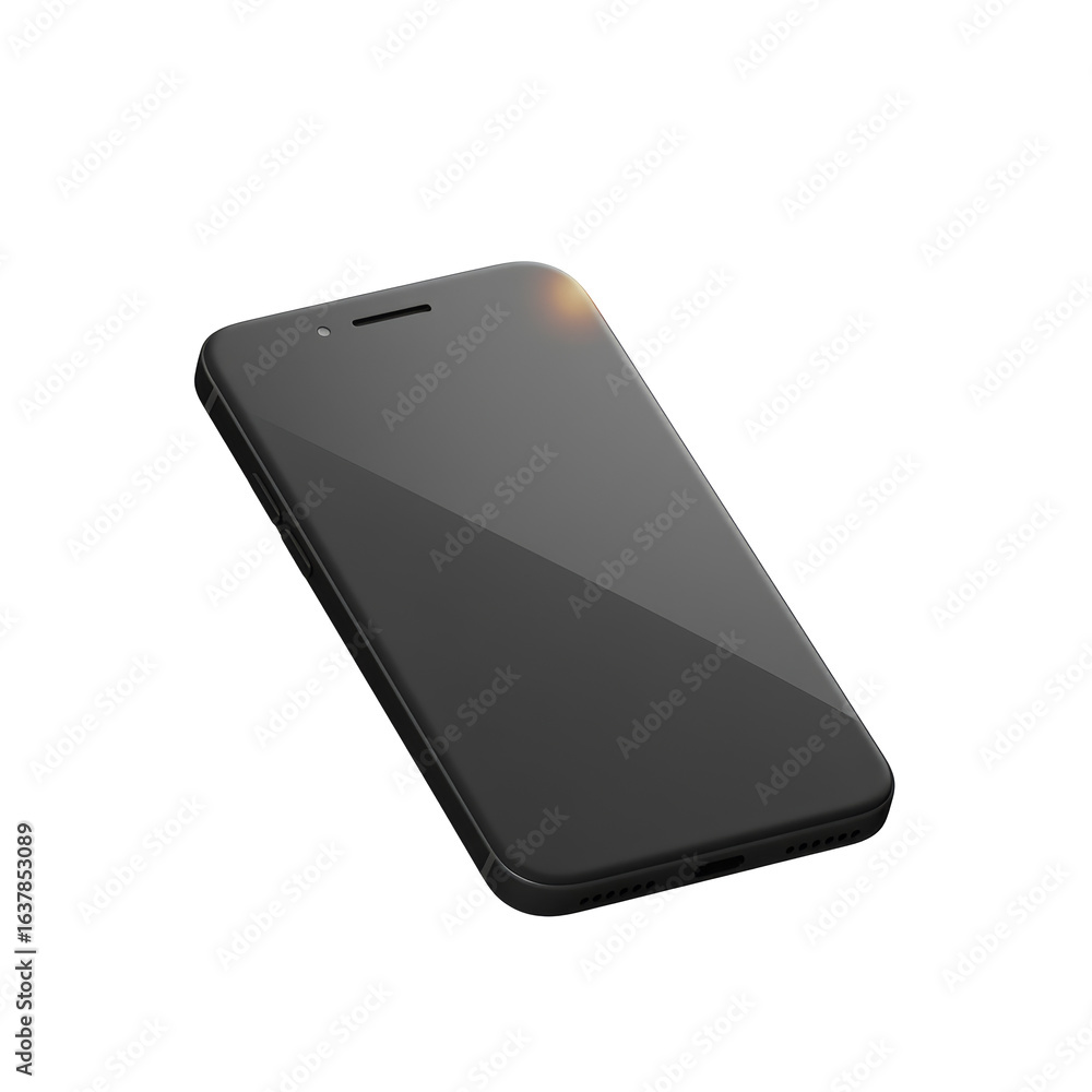 Poster modern dark smartphone with a reflective screen isolated on transparent background