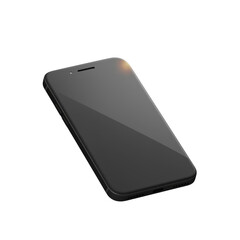 Modern dark smartphone with a reflective screen isolated on transparent background