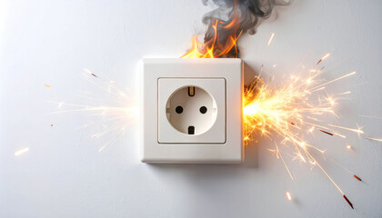 Electrical Outlet with Sparks and Smoke, Fire Hazard Warning Image