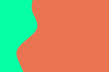 A vibrant abstract background features a flowing organic teal green wave gracefully dividing a bold coral orange space, perfect for modern digital design.