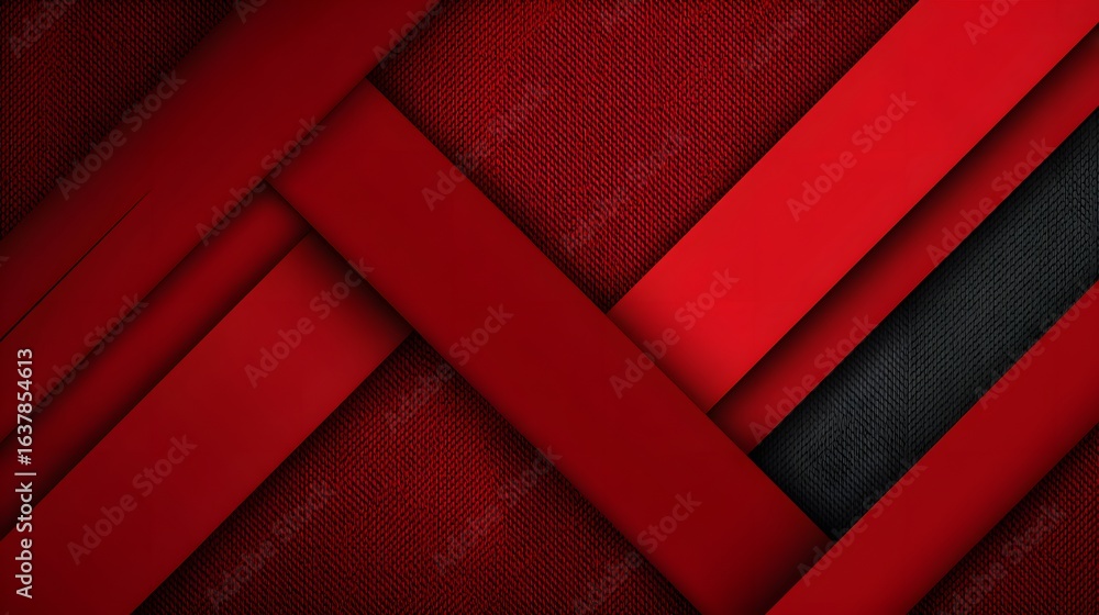 Poster intersecting red and black stripes create a dynamic design.