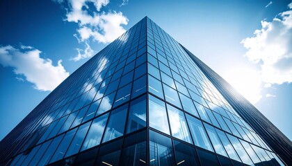 Looking Up at Modern Glass Skyscrapers