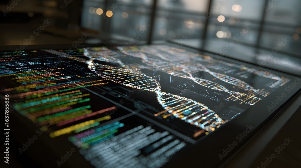Aufkleber close-up of a screen displaying complex data visualizations.