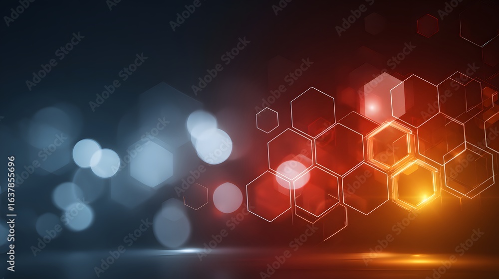 Poster abstract digital background with glowing hexagons.