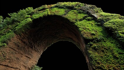 Lush mossy archway in dark rock formation