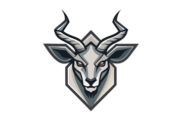 Stylized kudu head displays geometric patterns and striking eyes within a diamond shape