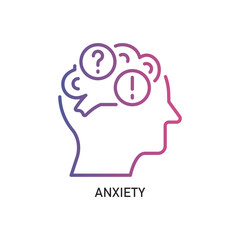 Anxiety Outline Illustration,Outline style icon of anxiety for mental health, wellness, education, and awareness designs