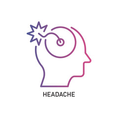 HEADACHE Outline Illustration,Outline style icon of headache for mental health, wellness, education, and awareness designs