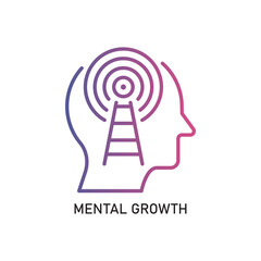 MENTAL GROWTH Outline Illustration,Outline style icon of mental growth for mental health, wellness, education, and awareness designs
