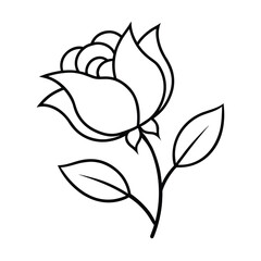 elegant flower with bud outline on white background