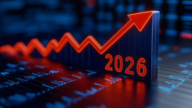 Financial Growth Forecast 2026 with Rising Arrow Chart. Generative AI
