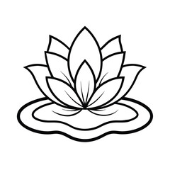 elegant lotus flower on lily pad line art drawing