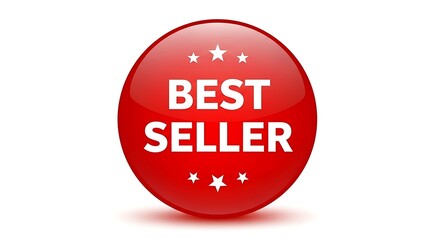 Shiny red oval best seller badge with stars isolated on white background