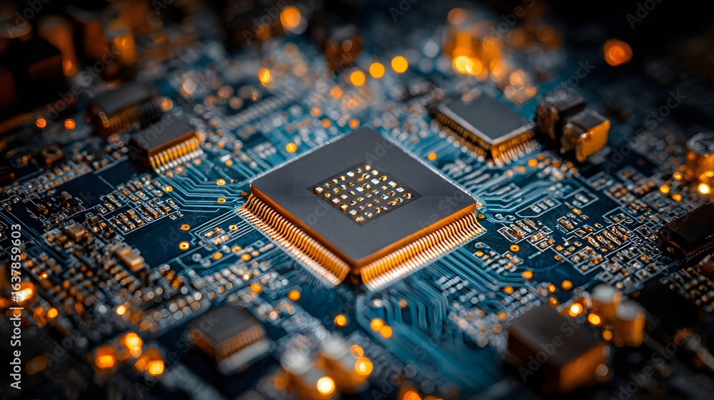Poster close-up view of a complex circuit board.