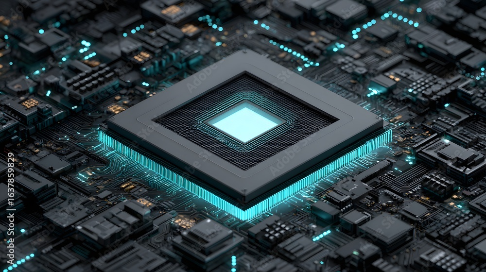 Poster close-up view of a central processing unit on a circuit board.