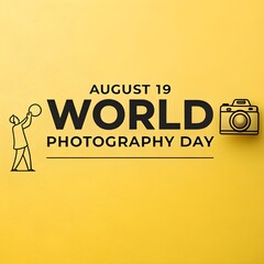 World Photography day 19 August, vector illustration art banner poster, yellow background.