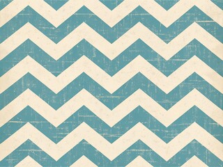 Vintage Teal and Cream Chevron Pattern with Distressed Texture
