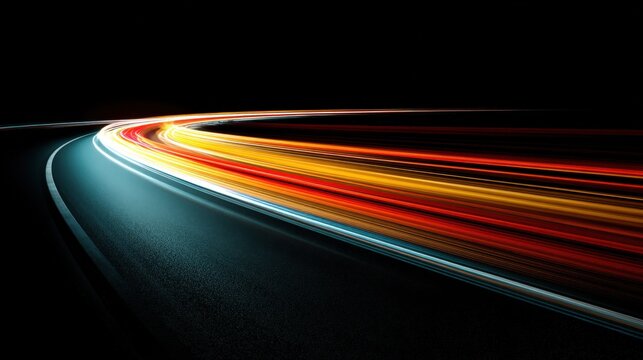 Fototapeta Dynamic Light Streaks on Asphalt Road at Night: High-Speed Motion and Urban Illumination Concept
