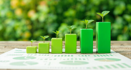 Green Bar Graphs with Plants &ndash; Eco-Friendly Growth and Sustainability Concept