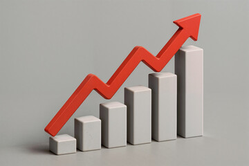 3D Bar Graph with Red Upward Arrow &ndash; Symbol of Growth and Progress