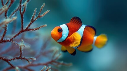 Vibrant Clownfish Swimming Near Coral Reef in Tropical Waters, Underwater Marine Life Photography