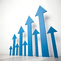 Multiple blue arrows pointing upwards in a staggered pattern, symbolizing business growth, financial progress, and positive market trends