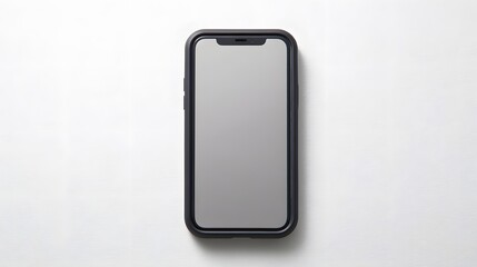 Flat lay of a smartphone with a dark gray case.