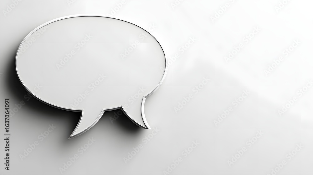 Poster three-dimensional empty speech bubble on a plain background.