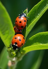 Naklejka premium ladybug on leaf