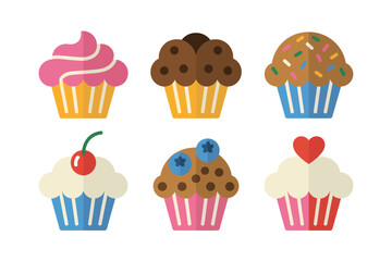 Cupcake and muffin icon set, sweet dessert vector, pastry illustration, bakery treat collection, tasty snack design