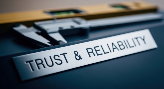 Trust and Reliability Concept with Level and Calipers on Dark Surface for Engineering or Business