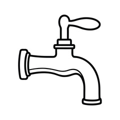faucet with flowing water outline on white background 