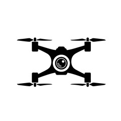 Camera Drone Logo, Symmetrical Quadcopter Silhouette Logo, Camera Lens Emphasis