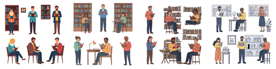 Diverse Readers in Library: People Enjoying Books and Learning