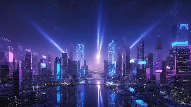 shooting star ove the night city landscape