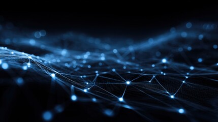 Abstract Technology Network Background with Blue Glowing Nodes and Connected Lines for Innovation and Digital Solutions