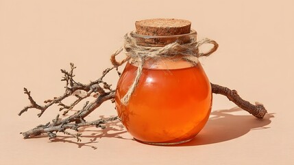 Amber liquid in a glass jar with rustic twine.