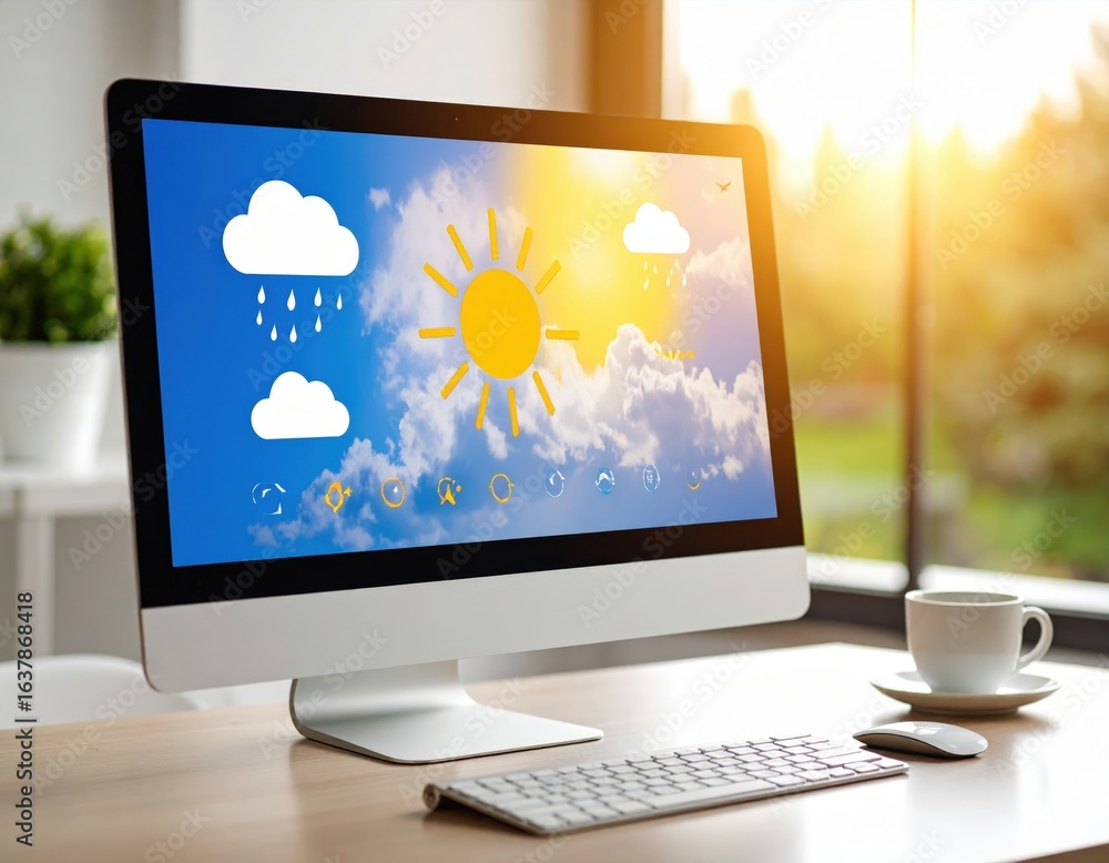 Poster modern computer display showing weather forecast