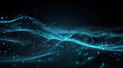 Abstract Blue Wave Background with Flowing Particles, Ideal for Tech, Science, and Modern Designs