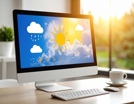 Modern Computer Display Showing Weather Forecast