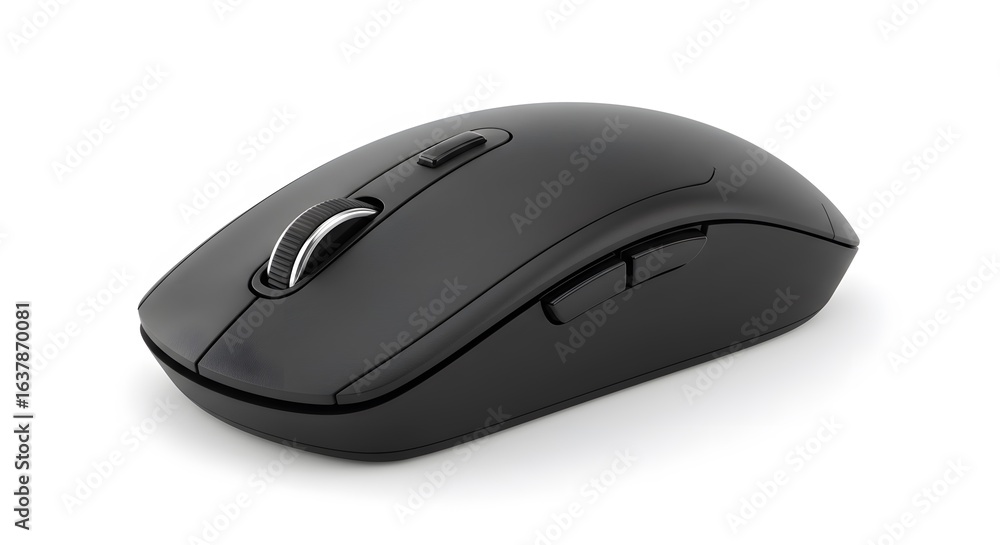 Poster a black computer mouse is positioned on a white background