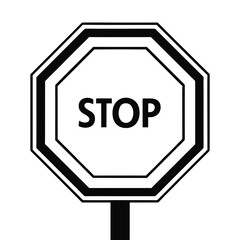 Stop Sign Icon: Bold Black and White Octagonal Graphic, Simple and Clear Design,  High-Contrast Vector Illustration,  Perfect for Safety Signage, Warning Symbols, and Website Design Elements.