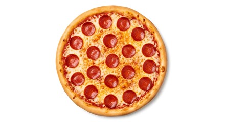 Delicious pepperoni pizza with golden crust isolated on white background