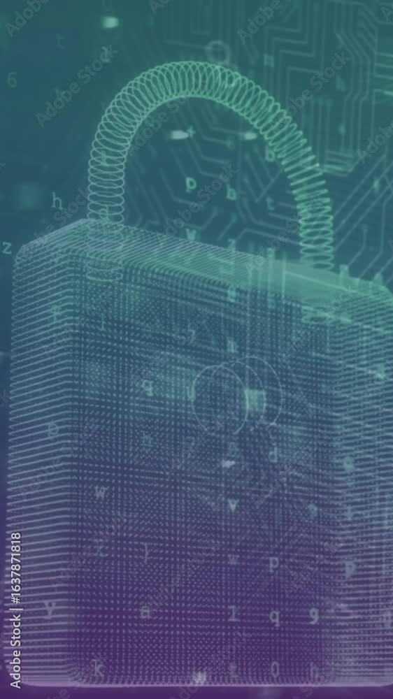 Poster animation of digital padlock and data processing