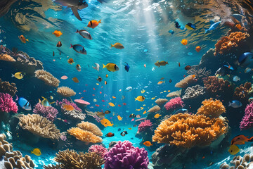 Colorful Coral Reef with Tropical Fish Underwater Generative AI