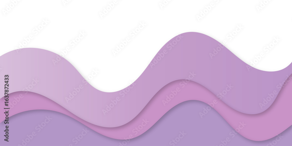 Poster abstract layered wave design in soft purple tones, creating a smooth gradient and 3d paper-cut effec